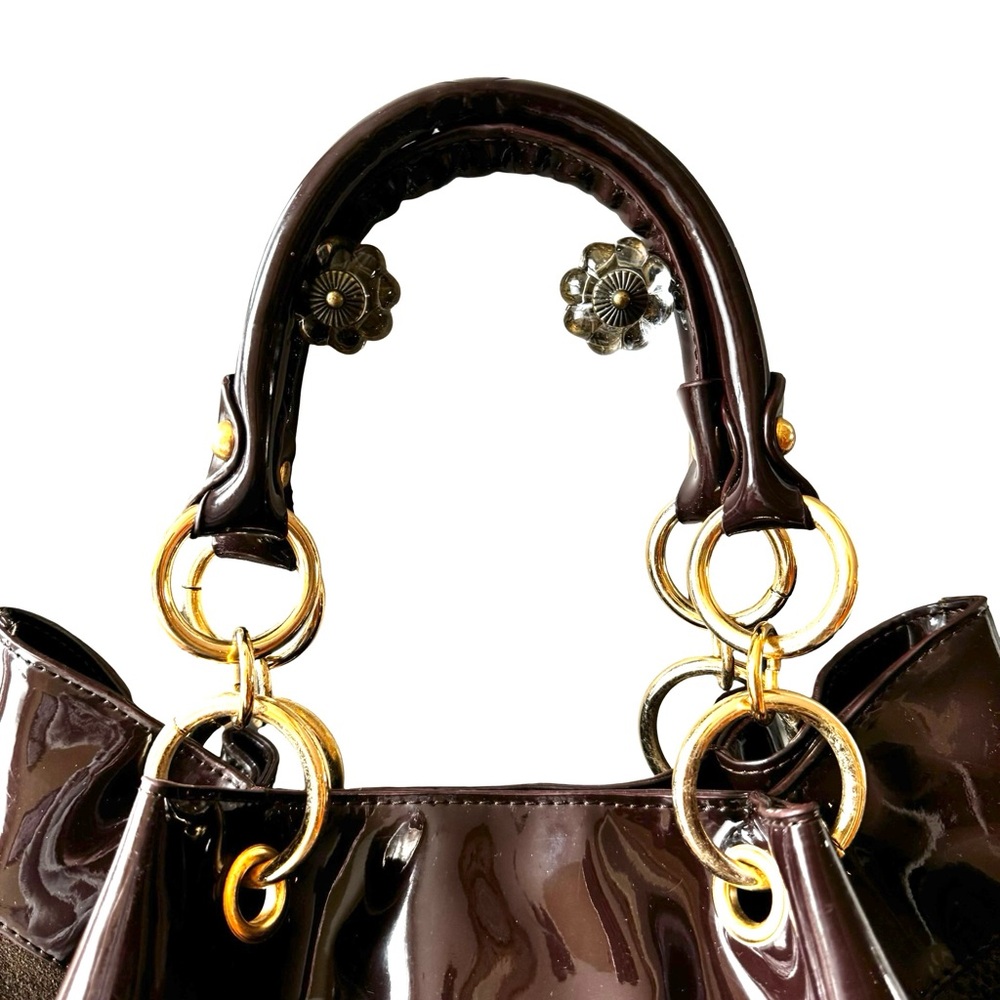 Bebe Tote, Brown Patchwork With Gold Hardware, Vi… - image 5